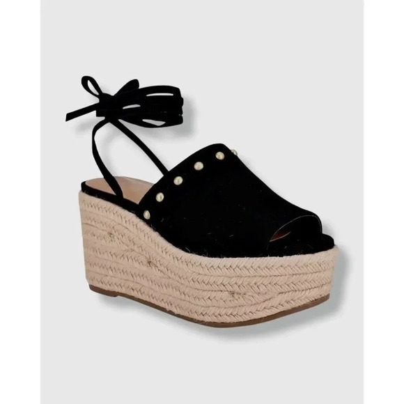 MARC FISHER BLACK SUEDE VERENA ESPADRILLE LACE UP PLATFORM SANDALS Size 10 M - Picture 2 of 10